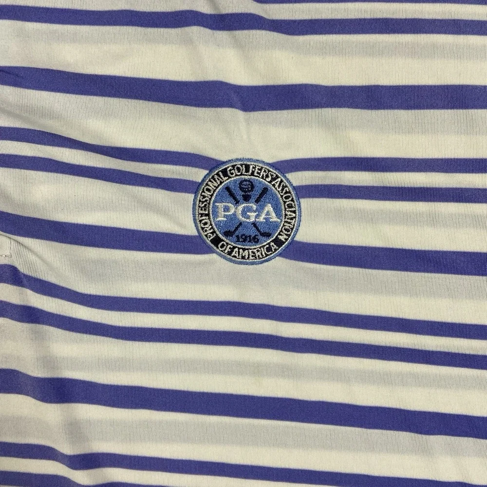 RLX Ralph Lauren Polo Shirt Size XXL Purple Strip PGA Crest Logo Golfing Wear